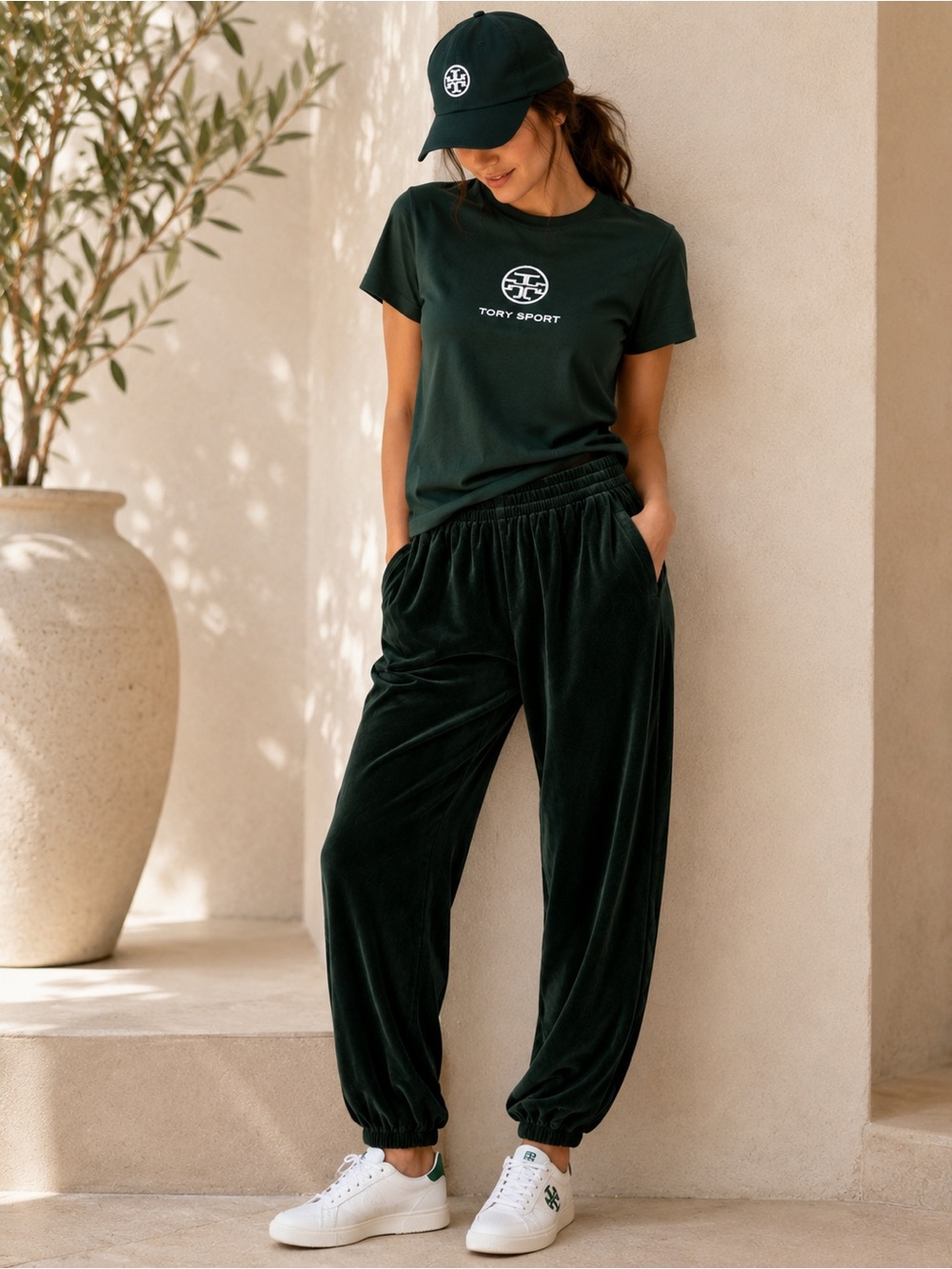 Tory Sport Black Velvet Joggers
